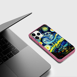 Чехол iPhone 11 Pro матовый Винсент ван Гог, звездная ночь, цвет: 3D-малиновый — фото 2