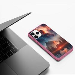 Чехол iPhone 11 Pro матовый Млечный путь над пейзажем, цвет: 3D-малиновый — фото 2