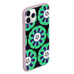 Чехол iPhone 11 Pro матовый Паттерн голубо-зеленые зубастые цветы, цвет: 3D-розовый — фото 2