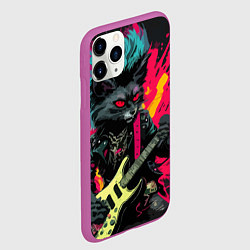 Чехол iPhone 11 Pro матовый Rocker Cat on a dark background - C-Cats collectio, цвет: 3D-фиолетовый — фото 2