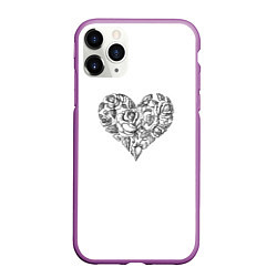 Чехол iPhone 11 Pro матовый Сердце в стиле тату, цвет: 3D-фиолетовый