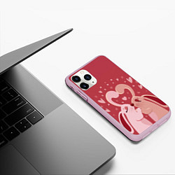 Чехол iPhone 11 Pro матовый Зайчики на День святого валентина, цвет: 3D-розовый — фото 2
