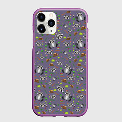Чехол iPhone 11 Pro матовый Енотики паттерн, цвет: 3D-фиолетовый