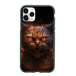 Чехол iPhone 11 Pro матовый Огненный кот, цвет: 3D-темно-зеленый