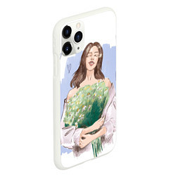 Чехол iPhone 11 Pro матовый Девушка с ромашками на синем фоне, цвет: 3D-белый — фото 2