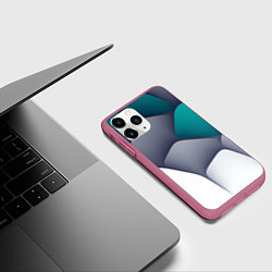 Чехол iPhone 11 Pro матовый Серо-бело-синий каменный паттерн, цвет: 3D-малиновый — фото 2