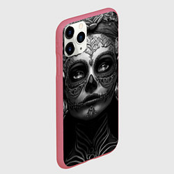 Чехол iPhone 11 Pro матовый Девушка с макияжем для дня мертвых, цвет: 3D-малиновый — фото 2