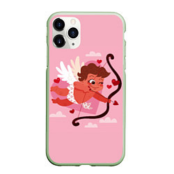 Чехол iPhone 11 Pro матовый Маленький амур с луком, цвет: 3D-салатовый