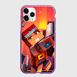 Чехол iPhone 11 Pro матовый Minecraft воин с мечом, цвет: 3D-фиолетовый