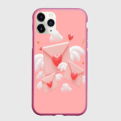 Чехол iPhone 11 Pro матовый Валентинки, цвет: 3D-малиновый
