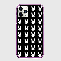Чехол iPhone 11 Pro матовый Bunny pattern black, цвет: 3D-фиолетовый