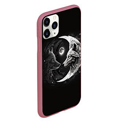 Чехол iPhone 11 Pro матовый Волки инь-янь луна, цвет: 3D-малиновый — фото 2