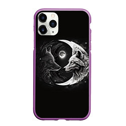Чехол iPhone 11 Pro матовый Волки инь-янь луна, цвет: 3D-фиолетовый