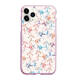 Чехол iPhone 11 Pro матовый Лошади акварельные - паттерн, цвет: 3D-розовый