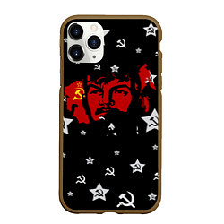 Чехол iPhone 11 Pro матовый Ленин на фоне звезд