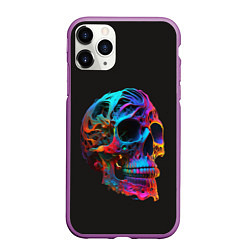 Чехол iPhone 11 Pro матовый Неоновый череп, цвет: 3D-фиолетовый