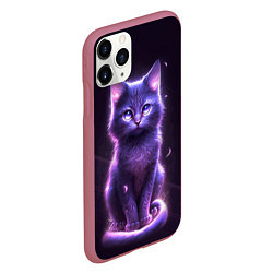 Чехол iPhone 11 Pro матовый Неоновый котик в лесу, цвет: 3D-малиновый — фото 2