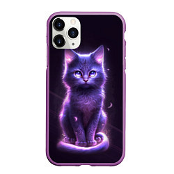 Чехол iPhone 11 Pro матовый Неоновый котик в лесу