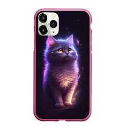 Чехол iPhone 11 Pro матовый Неоновый котик и луна