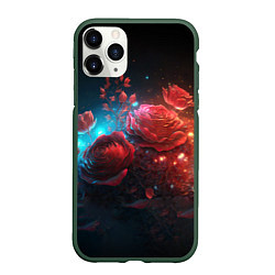 Чехол iPhone 11 Pro матовый Алые розы в ночном лесу, цвет: 3D-темно-зеленый