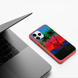 Чехол iPhone 11 Pro матовый Пальмы и море, цвет: 3D-красный — фото 2