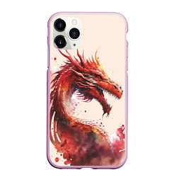 Чехол iPhone 11 Pro матовый Живописный красный дракон, цвет: 3D-розовый