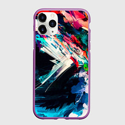 Чехол iPhone 11 Pro матовый Разноцветные мазки краски, цвет: 3D-фиолетовый