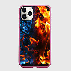 Чехол iPhone 11 Pro матовый Битва огней - два пламени, цвет: 3D-малиновый