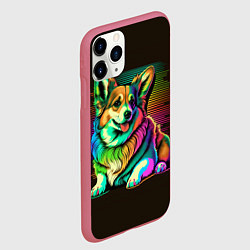 Чехол iPhone 11 Pro матовый Неоновый корги, цвет: 3D-малиновый — фото 2