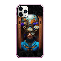 Чехол iPhone 11 Pro матовый Женщина с цветами в стиле стимпанк