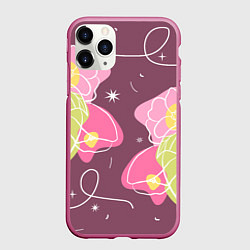 Чехол iPhone 11 Pro матовый Звезды в цветах лайн, цвет: 3D-малиновый