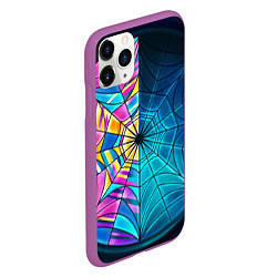 Чехол iPhone 11 Pro матовый Уэнсдей - окно ночной витраж - текстура зерна, цвет: 3D-фиолетовый — фото 2