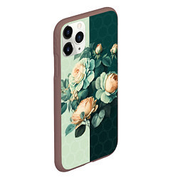 Чехол iPhone 11 Pro матовый Розы на зеленом фоне, цвет: 3D-коричневый — фото 2