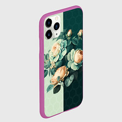 Чехол iPhone 11 Pro матовый Розы на зеленом фоне, цвет: 3D-фиолетовый — фото 2