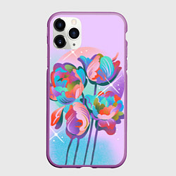 Чехол iPhone 11 Pro матовый Цветы и звезды, цвет: 3D-фиолетовый
