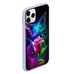 Чехол iPhone 11 Pro матовый Неоновая бабочка с цветком, цвет: 3D-светло-сиреневый — фото 2