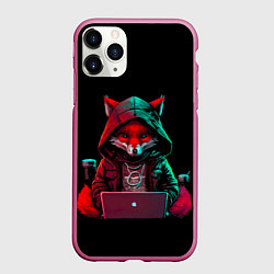 Чехол iPhone 11 Pro матовый Лис за ноутбуком от нейросети, цвет: 3D-малиновый
