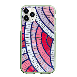 Чехол iPhone 11 Pro матовый Абстрактная белая-фиолетовая-красная текстура, цвет: 3D-салатовый