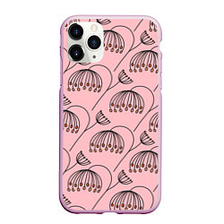 Чехол iPhone 11 Pro матовый Цветы в стиле бохо на пудрово-розовом фоне