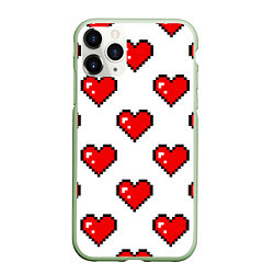 Чехол iPhone 11 Pro матовый Сердца в стиле пиксель-арт, цвет: 3D-салатовый