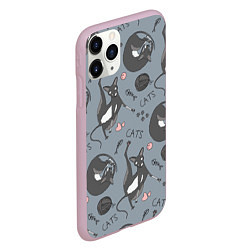 Чехол iPhone 11 Pro матовый Паттерн смешные коты Корниш рекс, цвет: 3D-розовый — фото 2