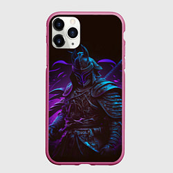 Чехол iPhone 11 Pro матовый Самурай в неоновом свете, цвет: 3D-малиновый