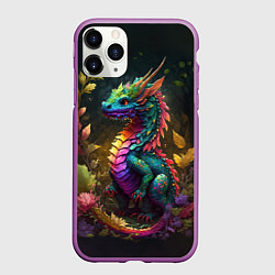 Чехол iPhone 11 Pro матовый Разноцветный дракончик в лесу, цвет: 3D-фиолетовый