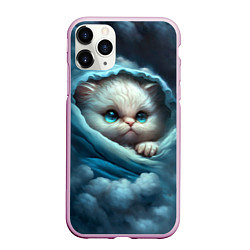 Чехол iPhone 11 Pro матовый Котик в одеяльце в облаках, цвет: 3D-розовый