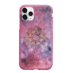 Чехол iPhone 11 Pro матовый Мандала гармонии, фиолетовая, космос, цвет: 3D-малиновый