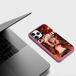 Чехол iPhone 11 Pro матовый Дэхья на фоне раскаленной лавы, цвет: 3D-малиновый — фото 2