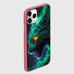 Чехол iPhone 11 Pro матовый Звездный зеленый кот, цвет: 3D-малиновый — фото 2