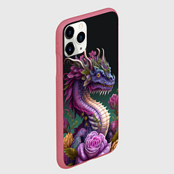 Чехол iPhone 11 Pro матовый Неоновый дракон с цветами, цвет: 3D-малиновый — фото 2