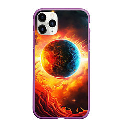 Чехол iPhone 11 Pro матовый Планета в огненном космосе, цвет: 3D-фиолетовый