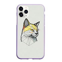Чехол iPhone 11 Pro матовый Стилизованная кошка в геометрическом стиле, цвет: 3D-светло-сиреневый